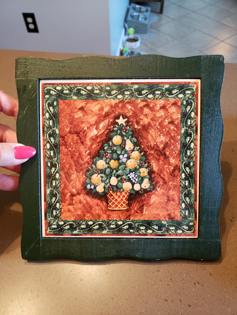 Vintage Wood Frame Ceramic Tile Trivet